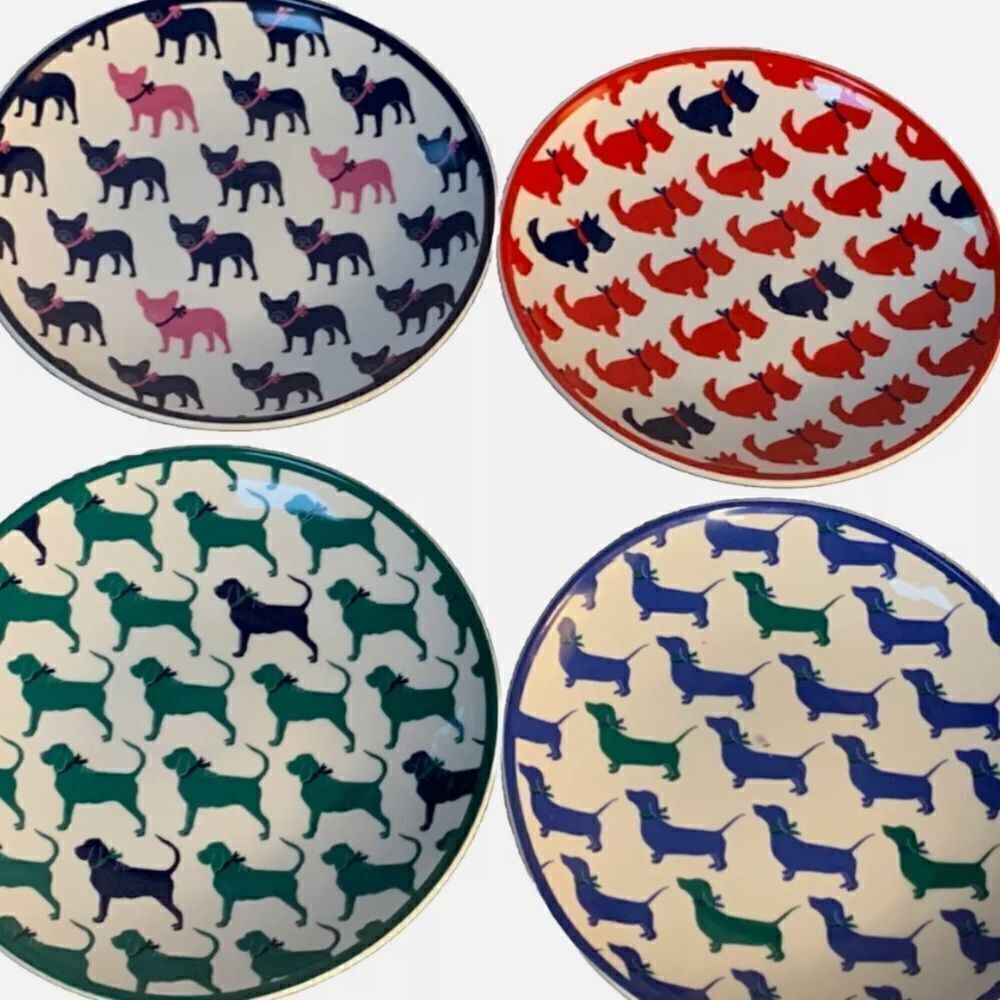 Draper James Dog Plates Set of 4 Appetizer Dessert Scottie Lab 6” NEW